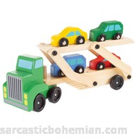 Hey!Play! 80-Z0017091302 Wooden Truck Toy- 2 Level Loader Transporter Semi with 4 Colorful Cars-Fun Classic Pretend Play Lift Trailer Set for Boys & Girls B07JDFPGJB